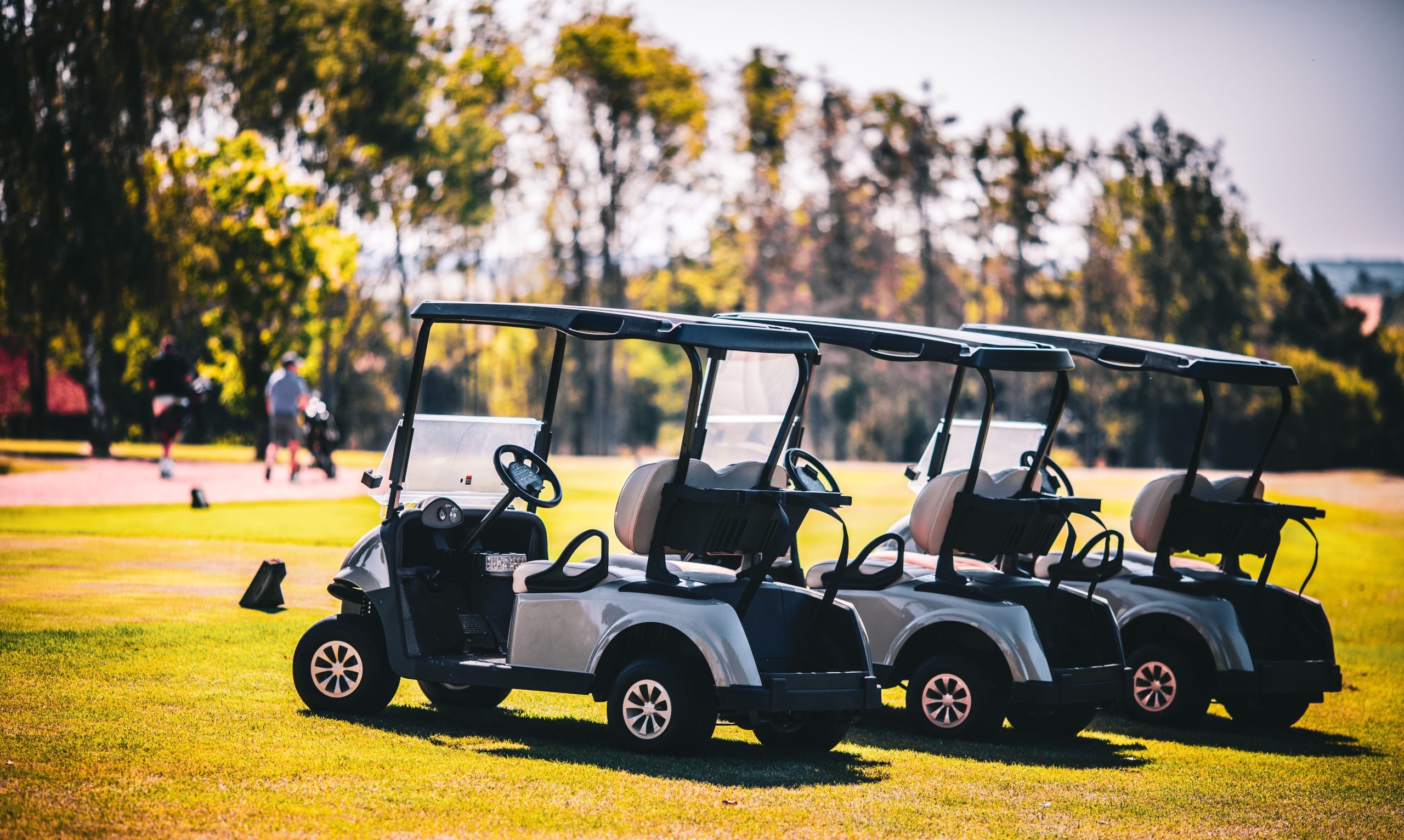 Three golf carts at Toot Hill golf course